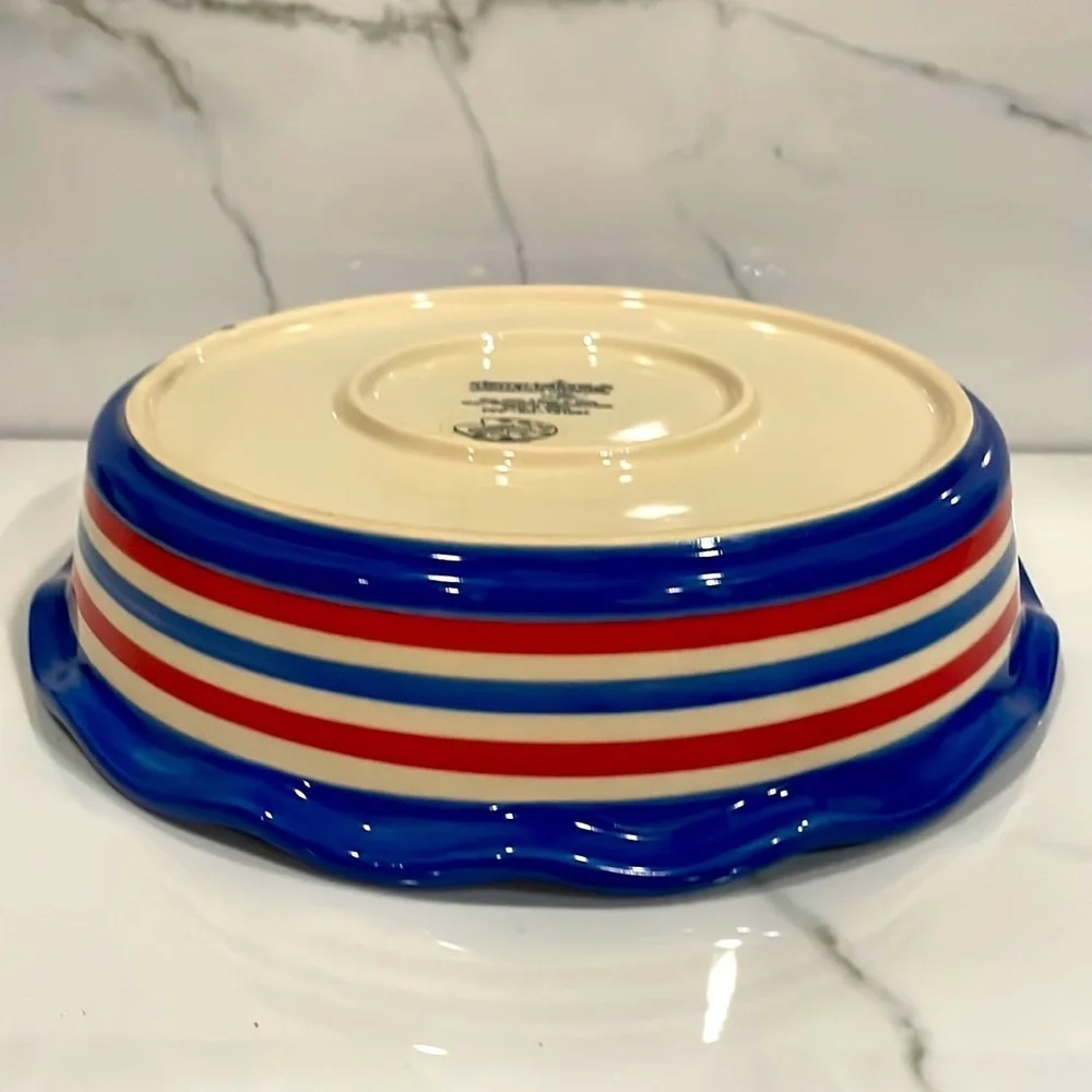 Temptations by Tara Red White and Blue 9'' Fluted Round Baking Pie Quiche Dish